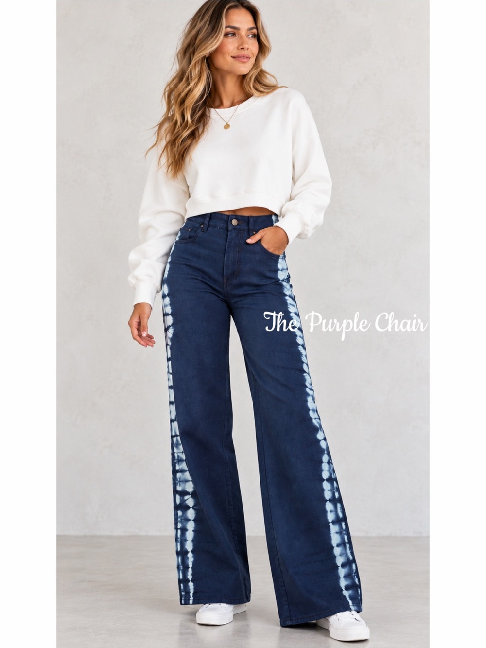 NWT Eco Navy Tie-Dye High Waist Wide Leg Baggy Jeans 26